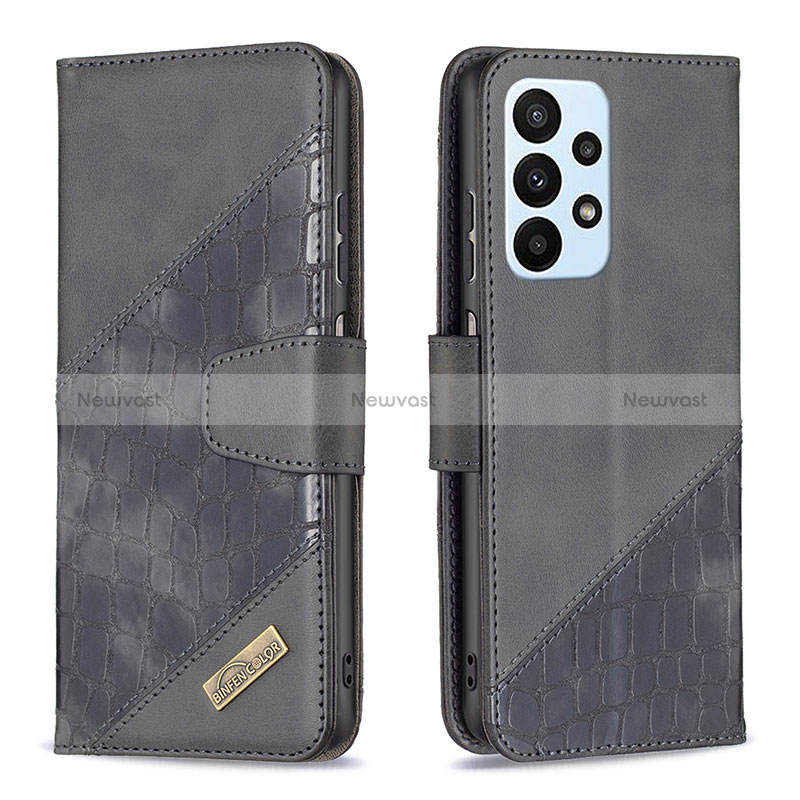 Leather Case Stands Flip Cover Holder B03F for Samsung Galaxy A23 4G Black