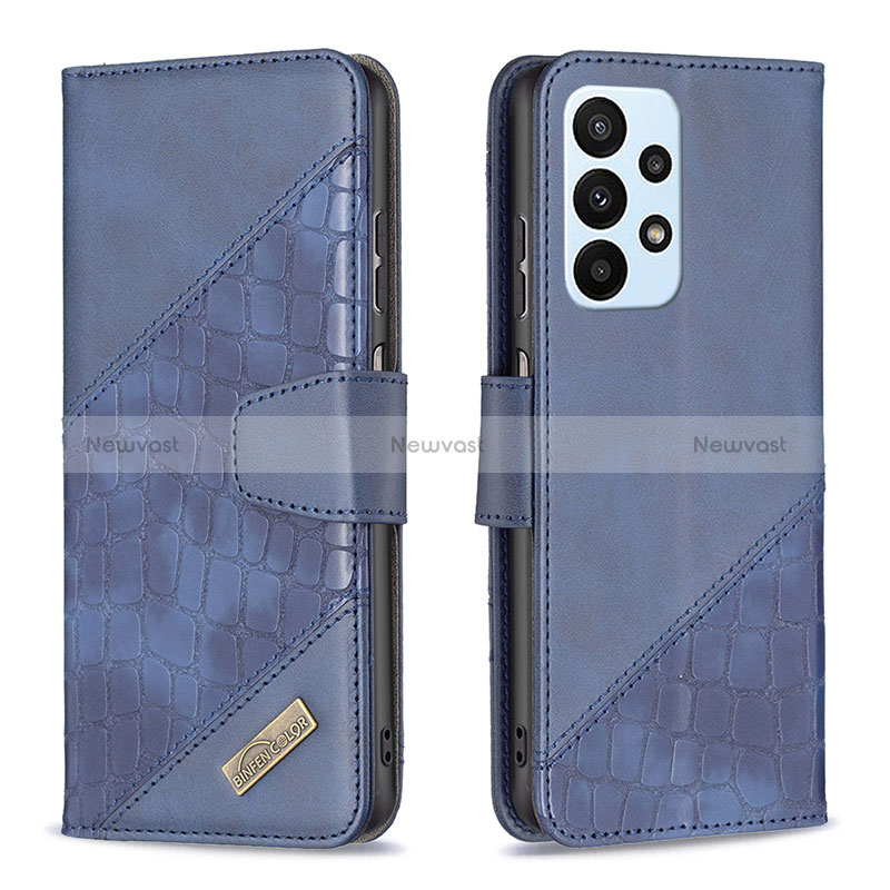 Leather Case Stands Flip Cover Holder B03F for Samsung Galaxy A23 4G Blue