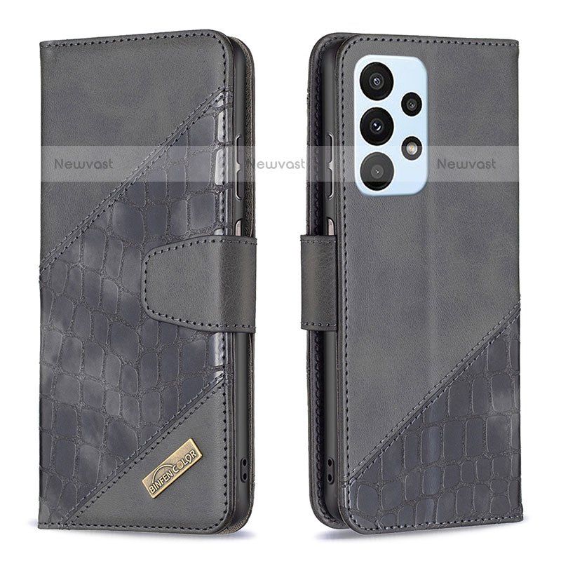 Leather Case Stands Flip Cover Holder B03F for Samsung Galaxy A23 5G Black