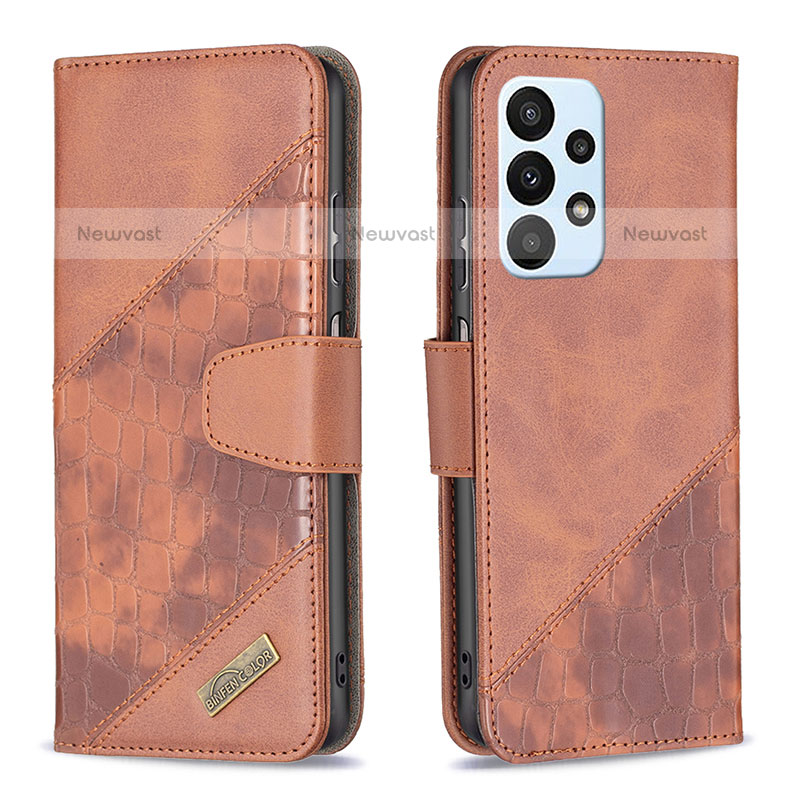 Leather Case Stands Flip Cover Holder B03F for Samsung Galaxy A23 5G Brown