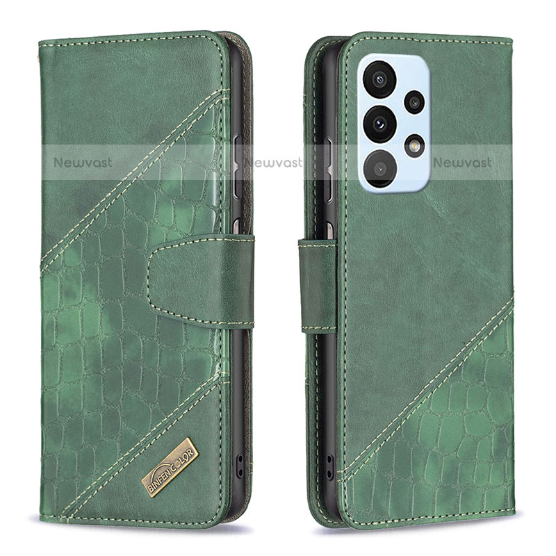 Leather Case Stands Flip Cover Holder B03F for Samsung Galaxy A23 5G Green