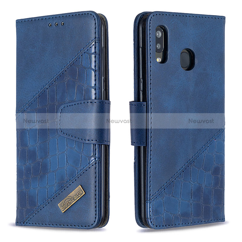 Leather Case Stands Flip Cover Holder B03F for Samsung Galaxy A30 Blue