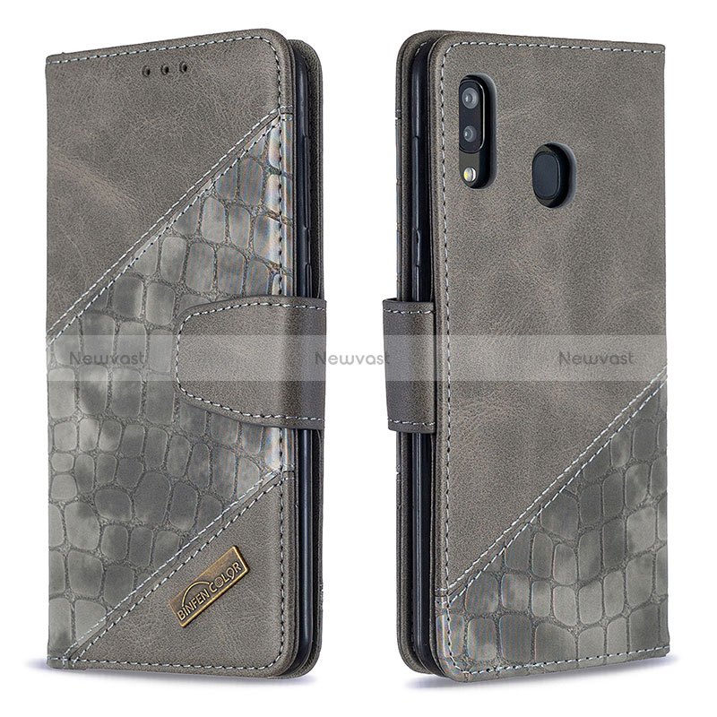 Leather Case Stands Flip Cover Holder B03F for Samsung Galaxy A30 Dark Gray