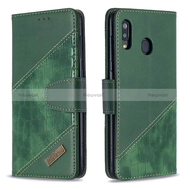 Leather Case Stands Flip Cover Holder B03F for Samsung Galaxy A30 Green