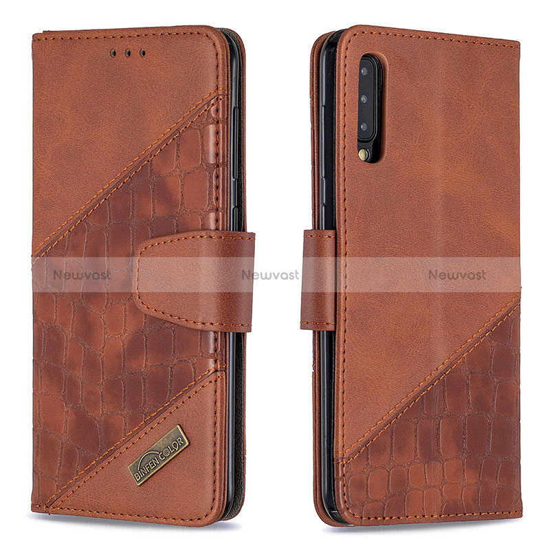 Leather Case Stands Flip Cover Holder B03F for Samsung Galaxy A30S Brown