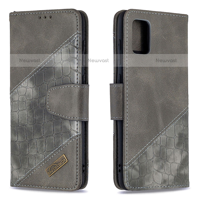 Leather Case Stands Flip Cover Holder B03F for Samsung Galaxy A31 Dark Gray