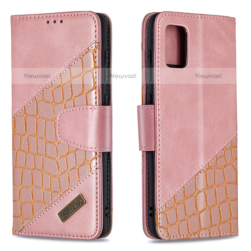 Leather Case Stands Flip Cover Holder B03F for Samsung Galaxy A31 Rose Gold