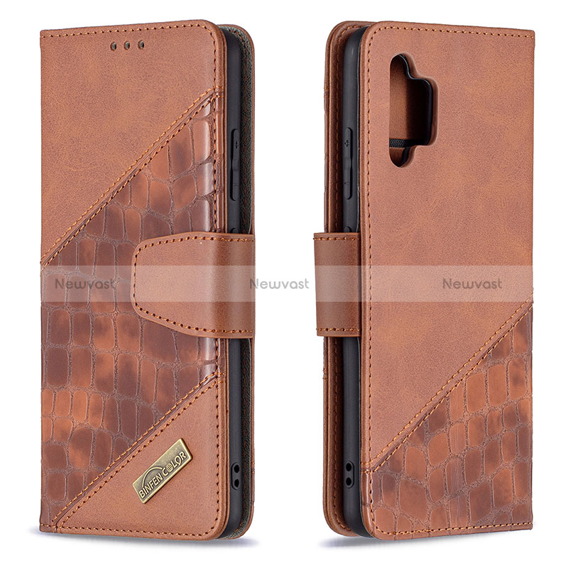 Leather Case Stands Flip Cover Holder B03F for Samsung Galaxy A32 5G Brown