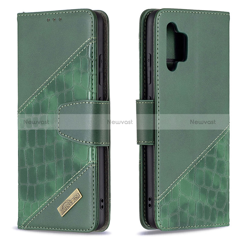 Leather Case Stands Flip Cover Holder B03F for Samsung Galaxy A32 5G Green