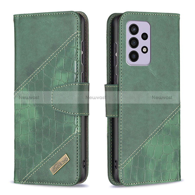 Leather Case Stands Flip Cover Holder B03F for Samsung Galaxy A33 5G Green