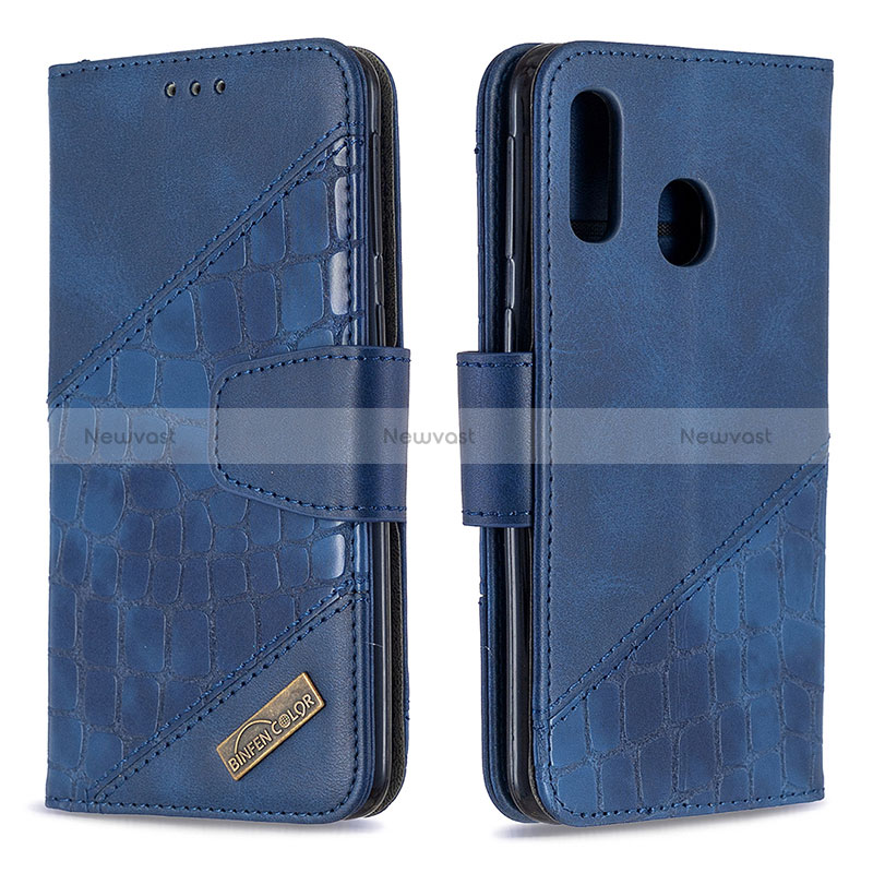 Leather Case Stands Flip Cover Holder B03F for Samsung Galaxy A40 Blue