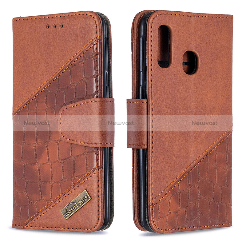 Leather Case Stands Flip Cover Holder B03F for Samsung Galaxy A40 Brown