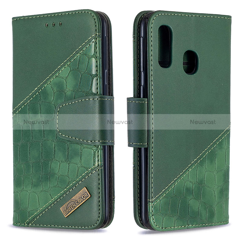 Leather Case Stands Flip Cover Holder B03F for Samsung Galaxy A40 Green