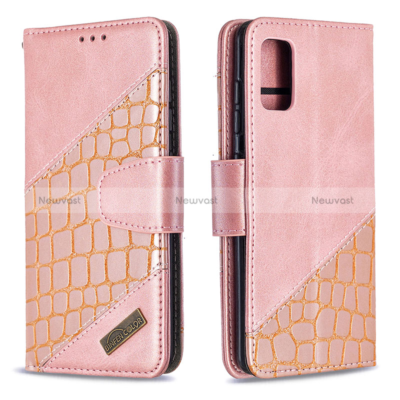 Leather Case Stands Flip Cover Holder B03F for Samsung Galaxy A41 Rose Gold