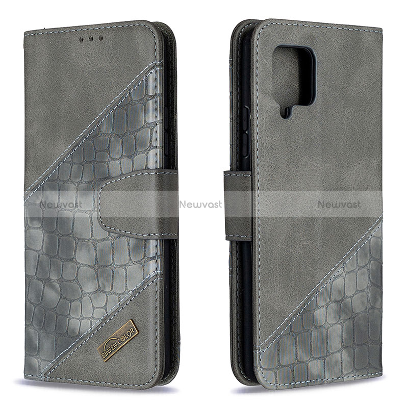 Leather Case Stands Flip Cover Holder B03F for Samsung Galaxy A42 5G Dark Gray