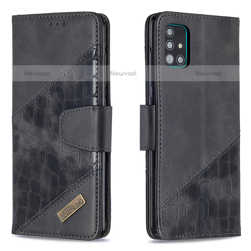 Leather Case Stands Flip Cover Holder B03F for Samsung Galaxy A51 4G Black