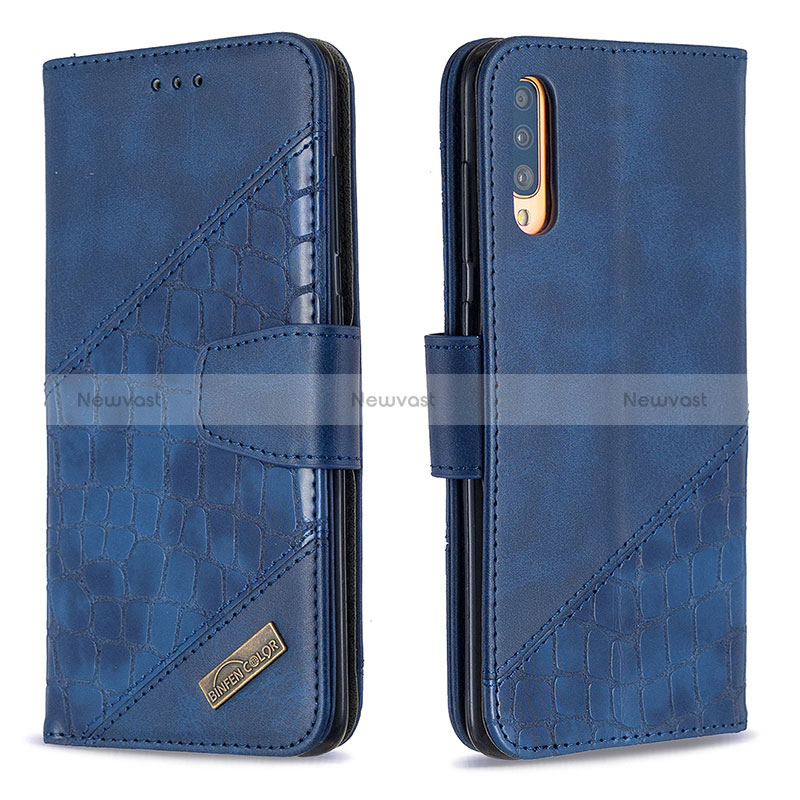 Leather Case Stands Flip Cover Holder B03F for Samsung Galaxy A70 Blue