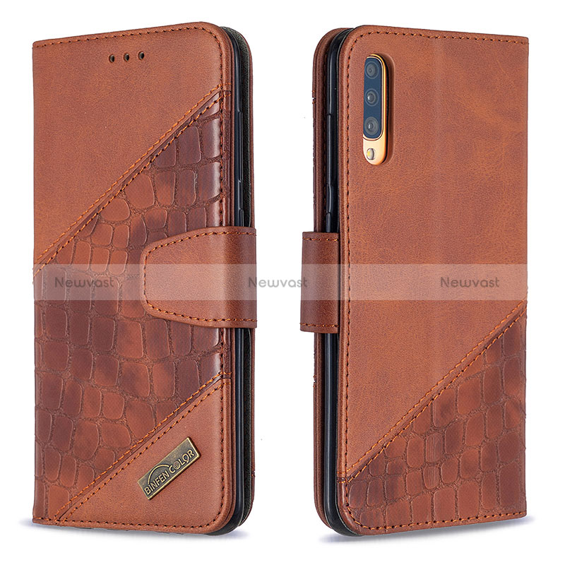 Leather Case Stands Flip Cover Holder B03F for Samsung Galaxy A70 Brown