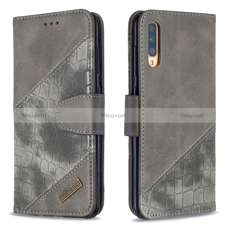 Leather Case Stands Flip Cover Holder B03F for Samsung Galaxy A70S Dark Gray