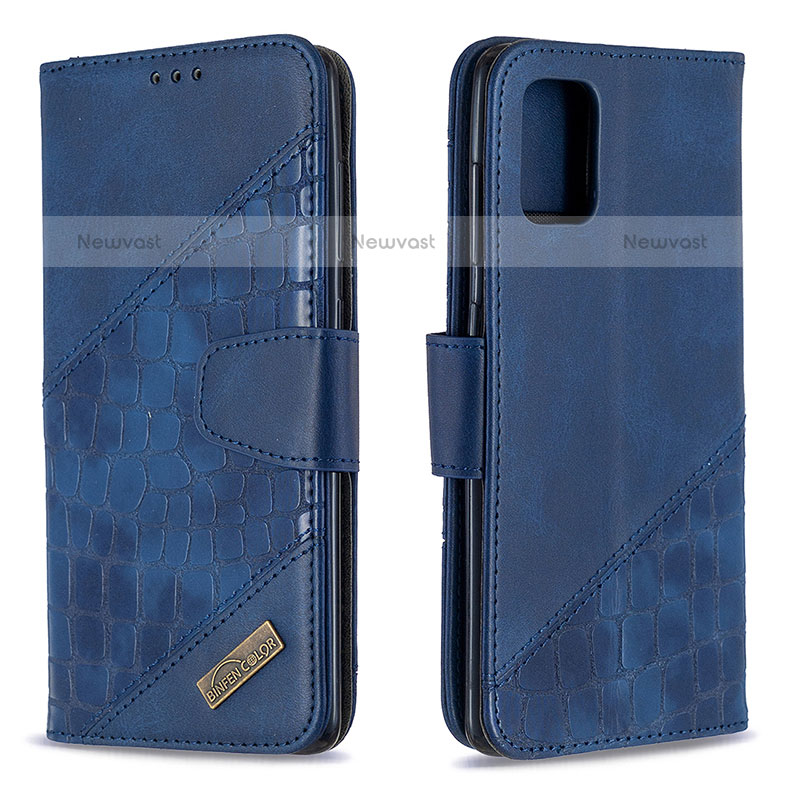 Leather Case Stands Flip Cover Holder B03F for Samsung Galaxy A71 4G A715 Blue