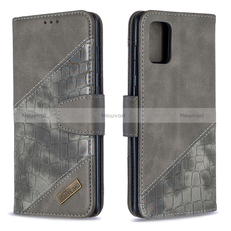 Leather Case Stands Flip Cover Holder B03F for Samsung Galaxy A71 5G Dark Gray