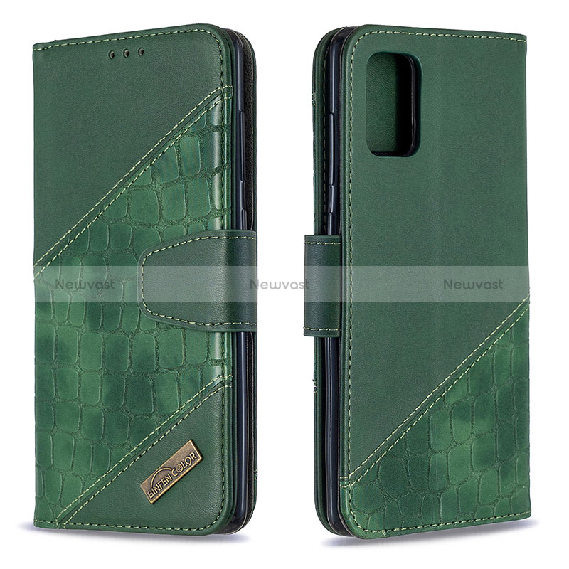 Leather Case Stands Flip Cover Holder B03F for Samsung Galaxy A71 5G Green