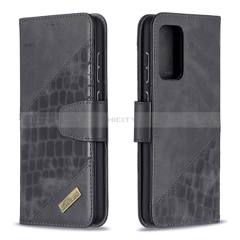 Leather Case Stands Flip Cover Holder B03F for Samsung Galaxy A72 4G Black