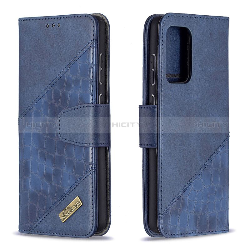 Leather Case Stands Flip Cover Holder B03F for Samsung Galaxy A72 4G Blue