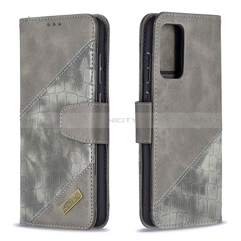 Leather Case Stands Flip Cover Holder B03F for Samsung Galaxy A72 4G Dark Gray