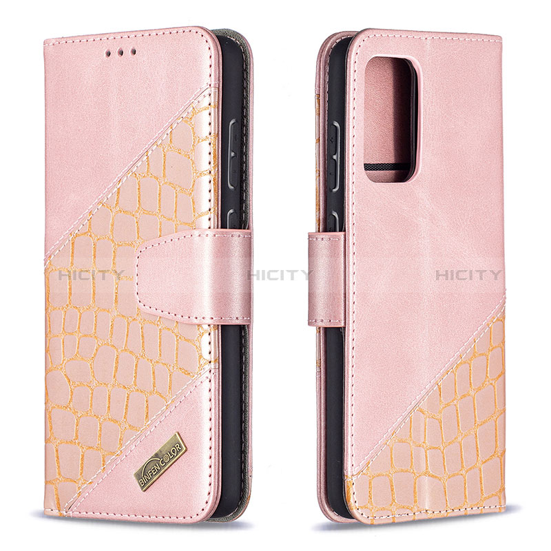 Leather Case Stands Flip Cover Holder B03F for Samsung Galaxy A72 4G Rose Gold