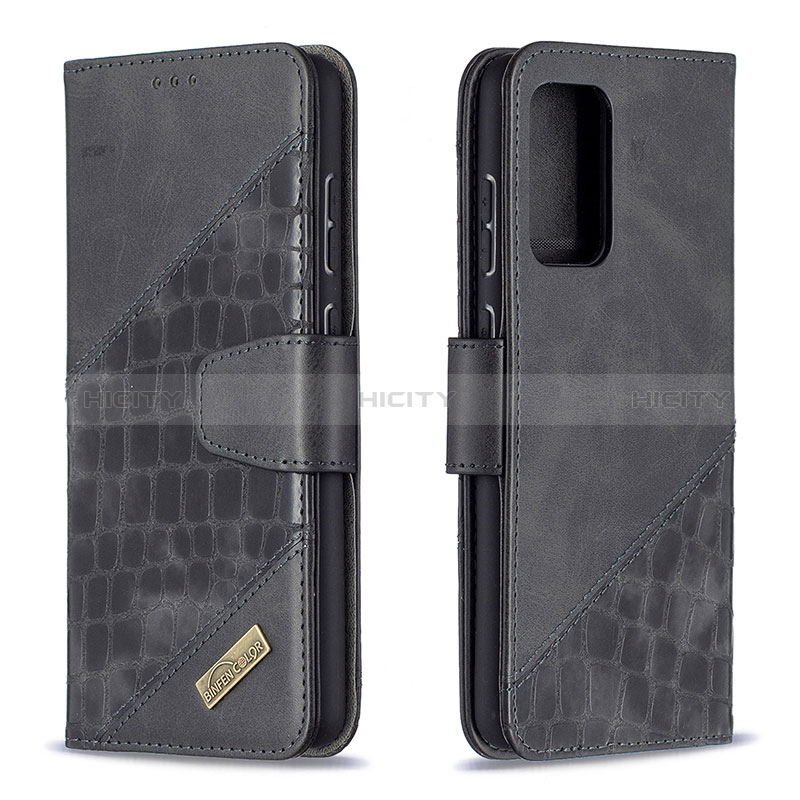 Leather Case Stands Flip Cover Holder B03F for Samsung Galaxy A72 5G Black