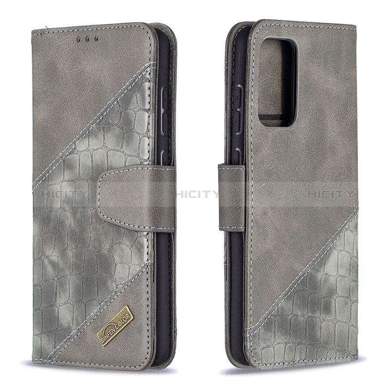 Leather Case Stands Flip Cover Holder B03F for Samsung Galaxy A72 5G Dark Gray