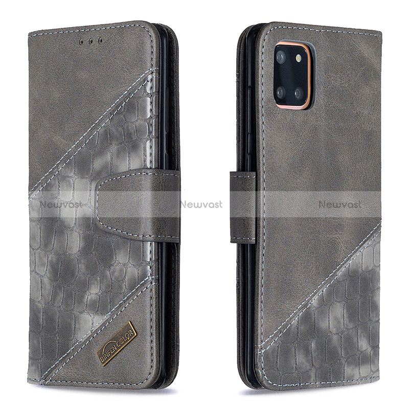 Leather Case Stands Flip Cover Holder B03F for Samsung Galaxy A81 Dark Gray