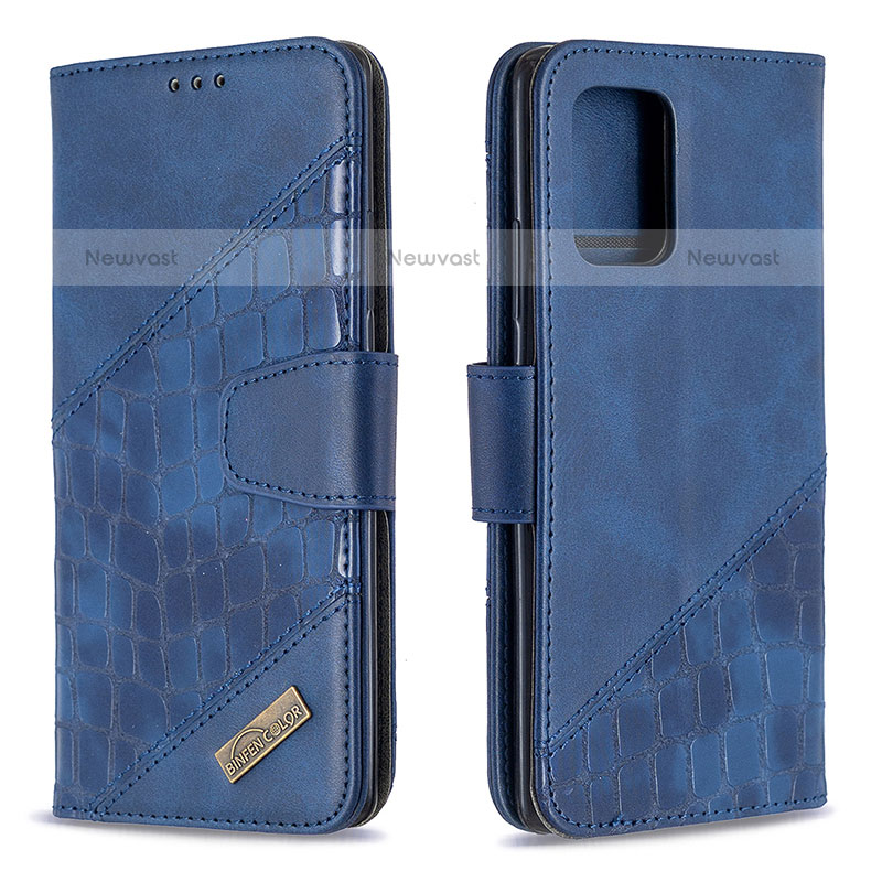 Leather Case Stands Flip Cover Holder B03F for Samsung Galaxy A91 Blue