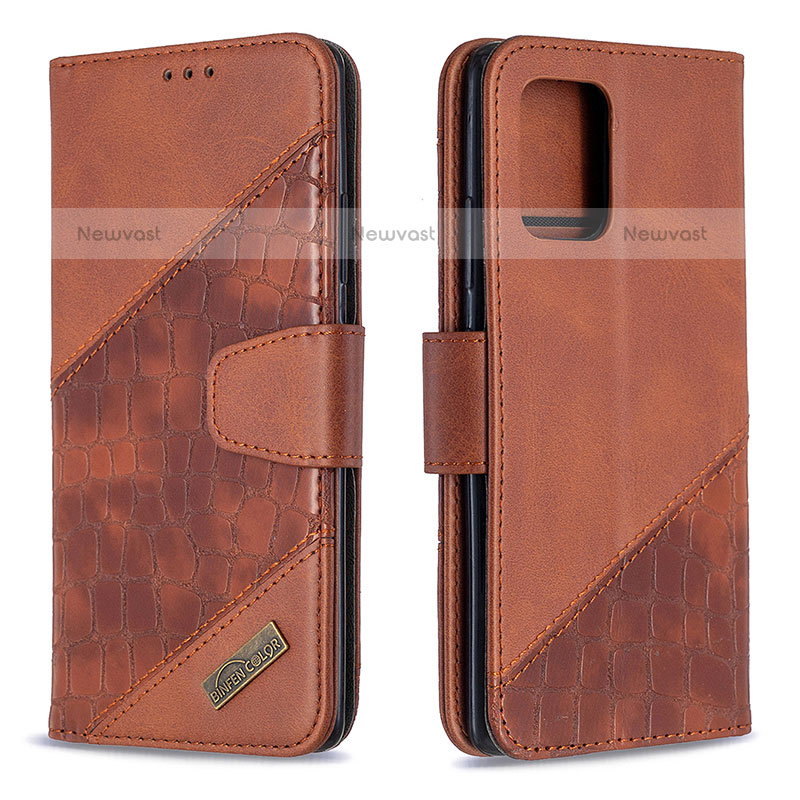 Leather Case Stands Flip Cover Holder B03F for Samsung Galaxy A91 Brown