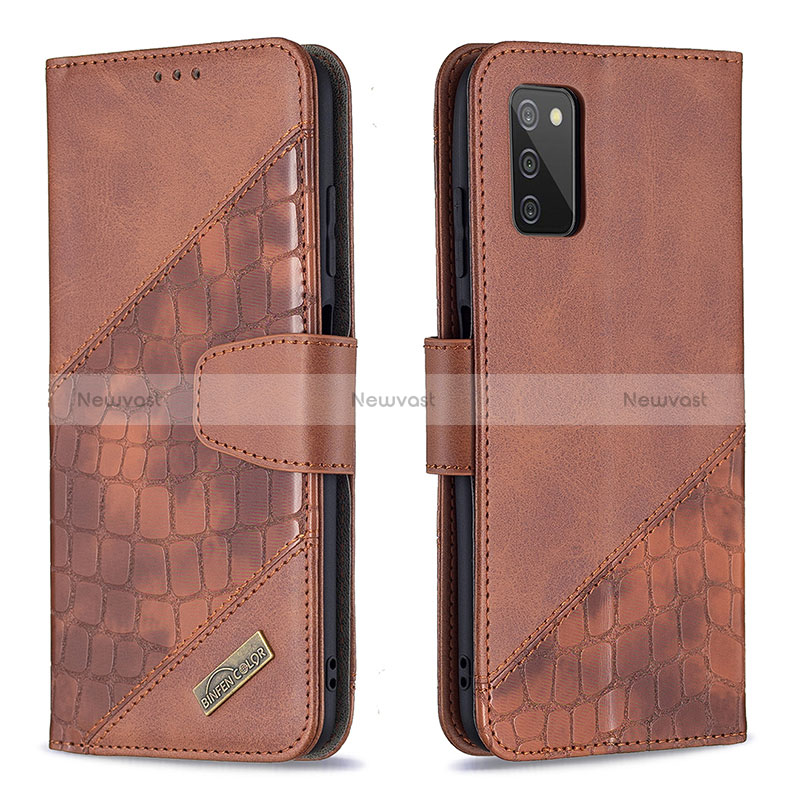 Leather Case Stands Flip Cover Holder B03F for Samsung Galaxy F02S SM-E025F Brown