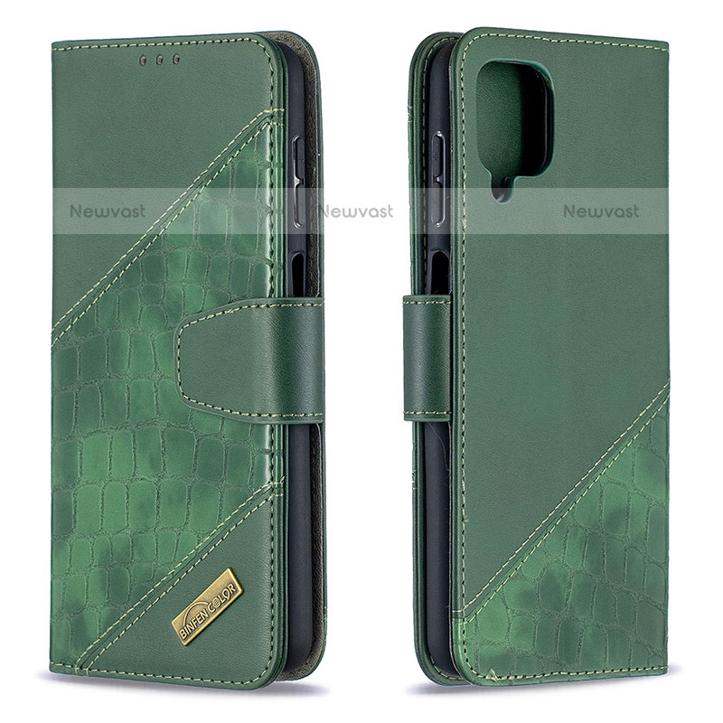 Leather Case Stands Flip Cover Holder B03F for Samsung Galaxy F12 Dark Gray