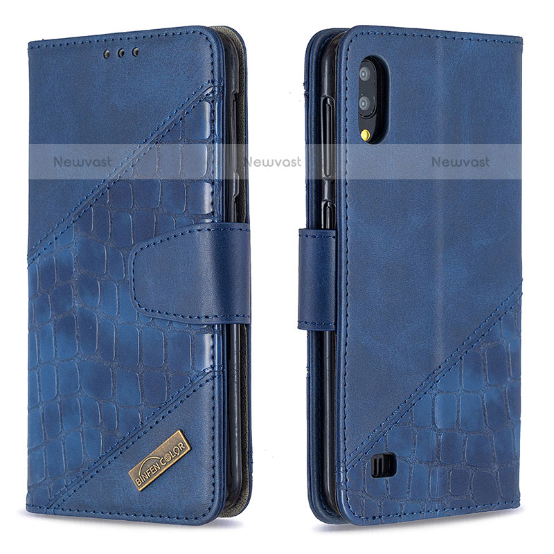 Leather Case Stands Flip Cover Holder B03F for Samsung Galaxy M10 Blue