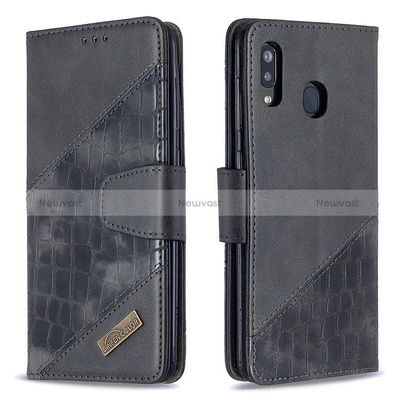 Leather Case Stands Flip Cover Holder B03F for Samsung Galaxy M10S Black