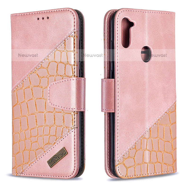 Leather Case Stands Flip Cover Holder B03F for Samsung Galaxy M11 Rose Gold