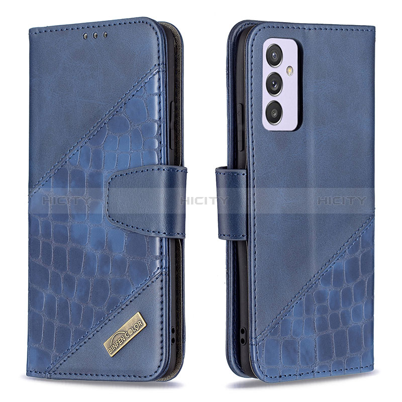 Leather Case Stands Flip Cover Holder B03F for Samsung Galaxy M14 5G Blue