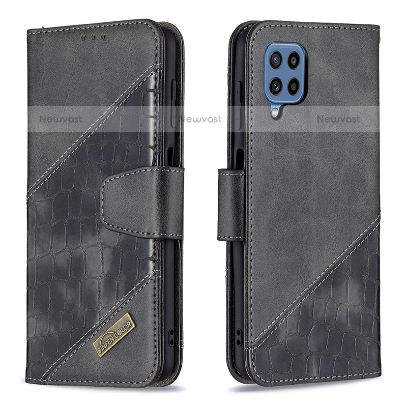 Leather Case Stands Flip Cover Holder B03F for Samsung Galaxy M32 4G Black