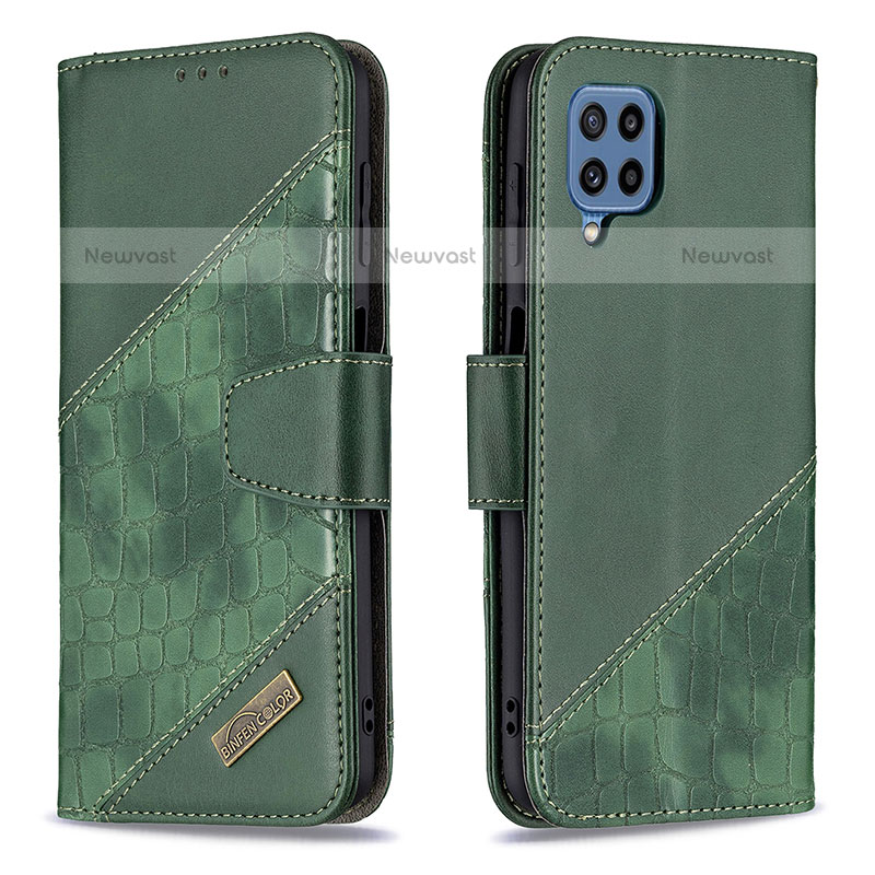 Leather Case Stands Flip Cover Holder B03F for Samsung Galaxy M32 4G Green