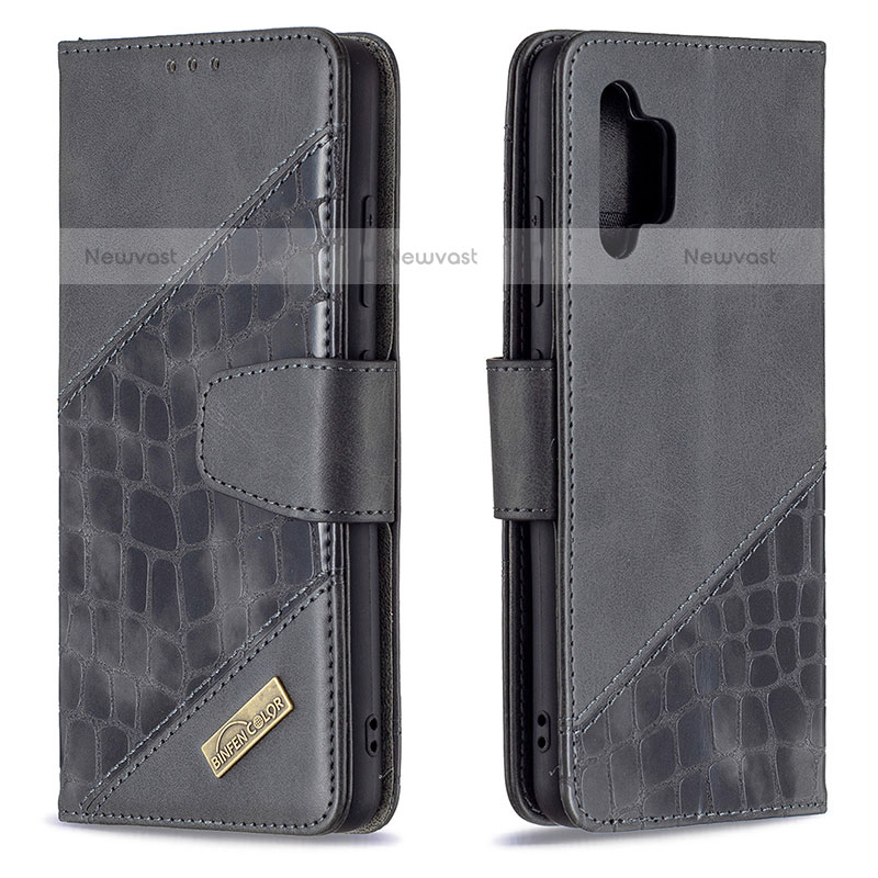 Leather Case Stands Flip Cover Holder B03F for Samsung Galaxy M32 5G Black