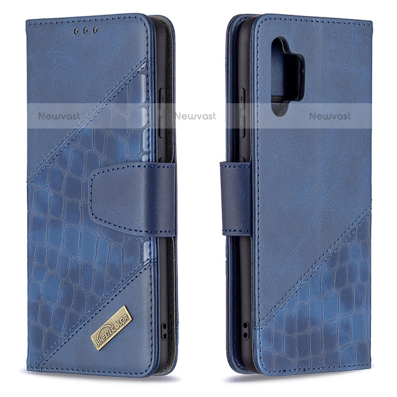 Leather Case Stands Flip Cover Holder B03F for Samsung Galaxy M32 5G Blue