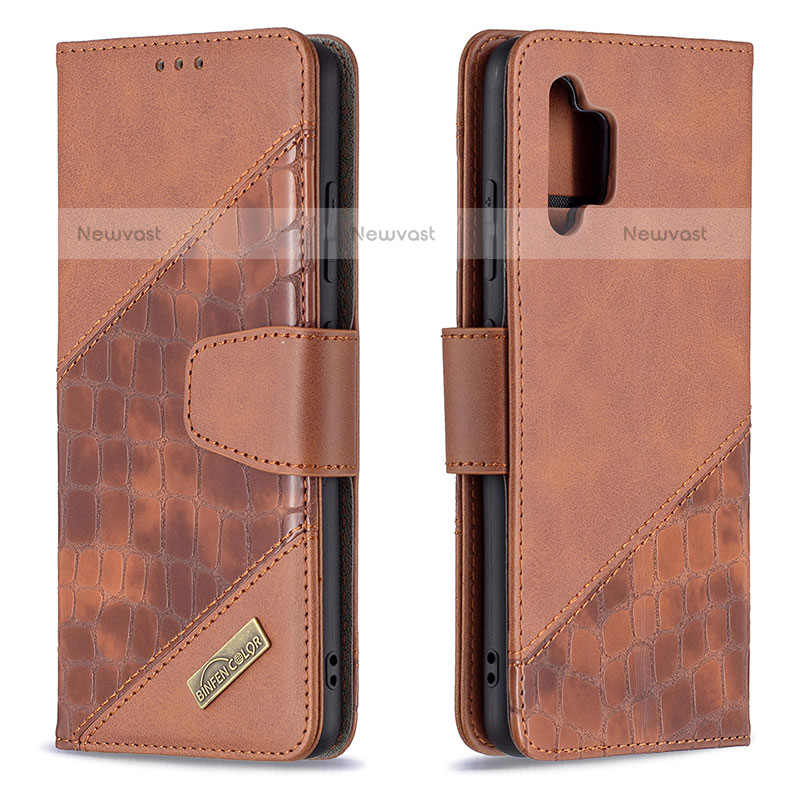 Leather Case Stands Flip Cover Holder B03F for Samsung Galaxy M32 5G Brown