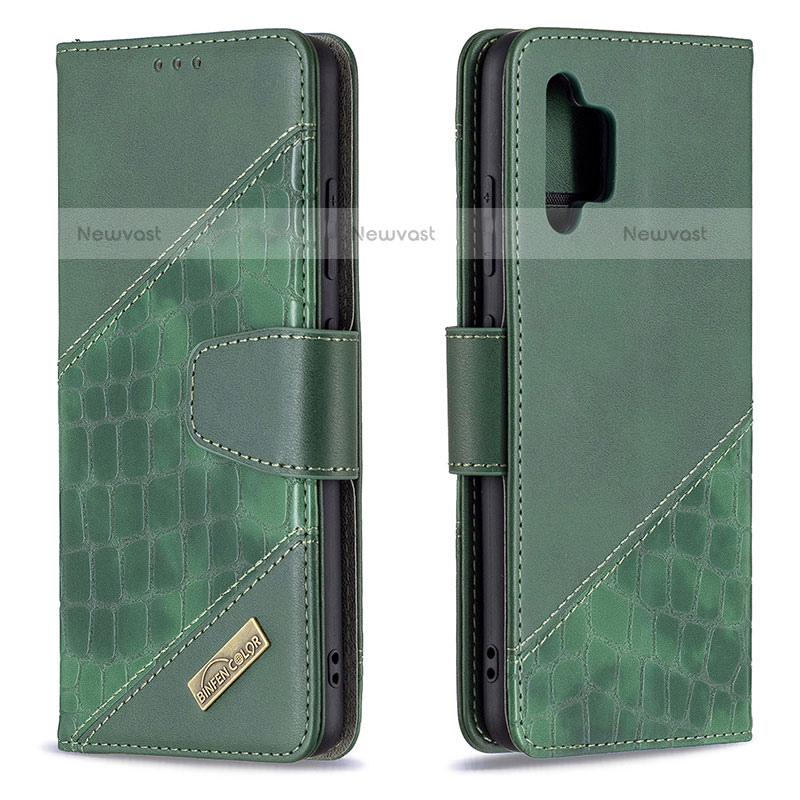 Leather Case Stands Flip Cover Holder B03F for Samsung Galaxy M32 5G Green