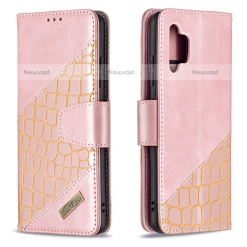 Leather Case Stands Flip Cover Holder B03F for Samsung Galaxy M32 5G Rose Gold