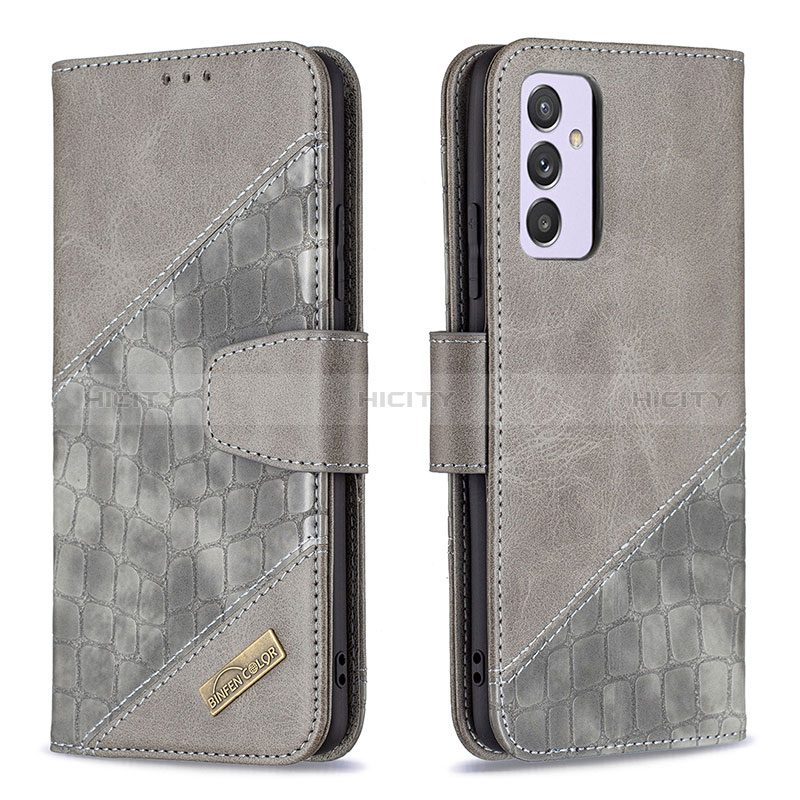 Leather Case Stands Flip Cover Holder B03F for Samsung Galaxy M54 5G Dark Gray