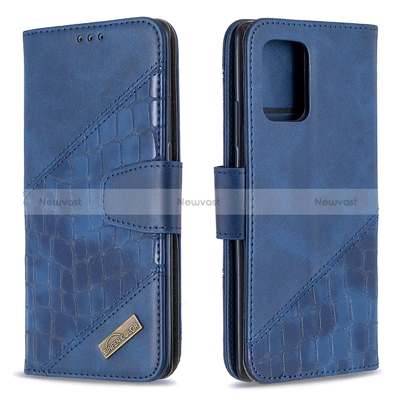 Leather Case Stands Flip Cover Holder B03F for Samsung Galaxy M80S Blue